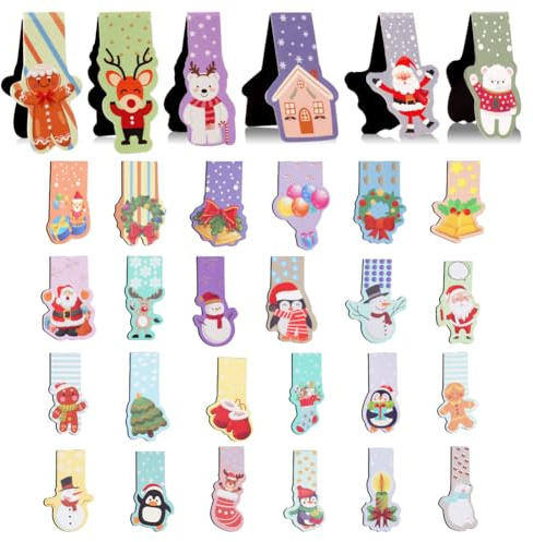 Vicloon Lesezeichen Magnetisch, 30pcs Weihnachten Lesezeichen Kinder | Weihnachtsgeschenke Magnet Seiten Markierungen Santa Schneemann Seitenclips Magnetic Markings Buchmarkierungen Mitgebsel