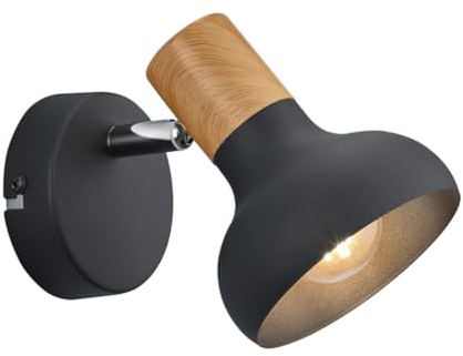 Reality Apparecchio da parete Spot Latika R81521032, metallo nero opaco, imitazione legno, escl. 1x E14
