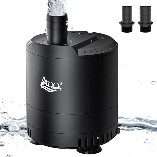 AQQA Aquarium Water Pump,Ultra Quiet Submersible Water Pump,2000L/H Adjustable Water Fountain Pump,Fish Tank Water Change Pump with 1.8M Power Cord 2 Nozzles,Pond Pump for Fish Tank, Pond, Hydroponics