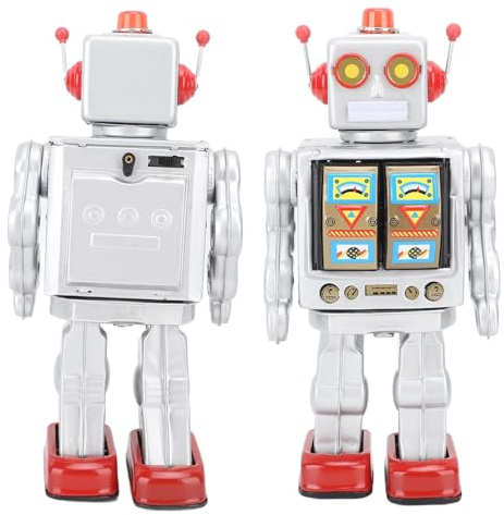 Metal Tin Robot Wind Up Toys, 13.39x6.69x5.12in Electric Rotating Vintage Toys with Walking & Rotating, Gun Sound for Collection, Party, Birthday, Festival