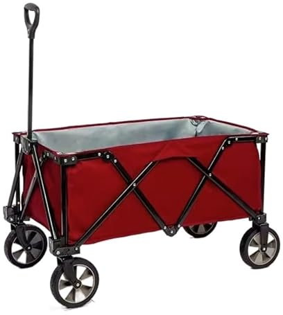 IRYZE Bollerwagen Faltbar Zusammenklappbarer Mehrzweckwagen, Robuster Wagen, Gartenwagen, Tragbarer Rollender Einkaufswagen Für Strand- Und Outdoor-Picknicks Gartenwagen (Color : A)