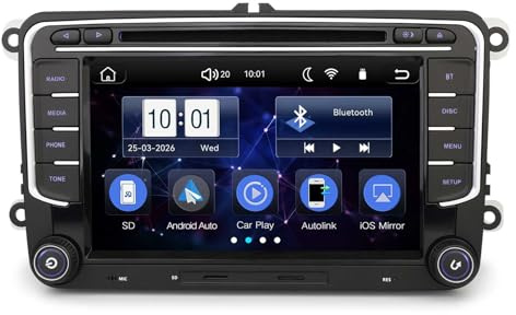 Erisin Radio de coche Linux con GPS Navi para VW Golf 5 Golf 6 Polo 6R Passat B6 T5 Caddy Tiguan Skoda Seat, pantalla táctil IPS integrada DAB+ Bluetooth inalámbrico CarPlay Android Auto CD DVD OPS
