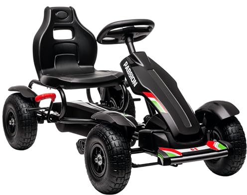 HOMCOM Go Kart a Pedales para Niños de +5 Años Coche de Pedales Infantil con Asiento Ajustable Neumáticos de Goma Freno de Mano para Niños y Niñas Carga 50 kg 121x58x61 cm Negro