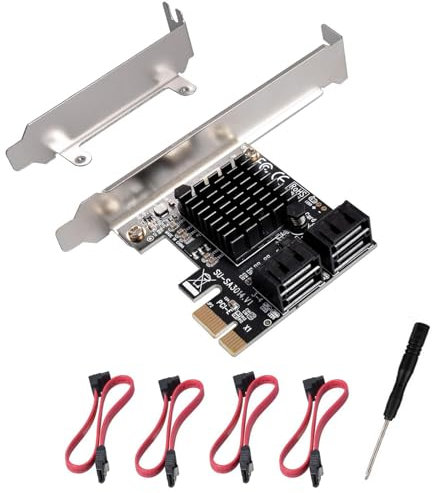PCIE 1X SATA Karte 4 Ports, mit 4 SATA Kabel und Low Profile Halterung, PCIE zu SATA 3.0 6 Gbps Controller, PCIE zu SATA Erweiterungskarte, SATA Controller, SATA PCIE Karte，Marvell 88SE9215 Chipsatz