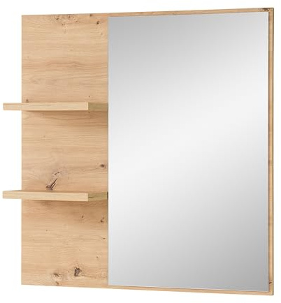 BARI Wandspiegel in Artisan Eiche Optik FSC-Zertifiziert - Praktischer Spiegel mit Ablage für Flur & Garderobe - 78 x 80 x 17 cm (B/H/T) | Praktischer Spiegel mit Ablageflächen für Dekoration, für Flur, Garderobe, Wohnzimmer, Esszimmer oder Schlafzimmer