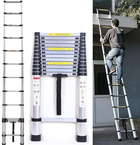 Telescopic Ladder, 5 m, Aluminium Ladder, Folding Ladder, Multi-Purpose Ladder, Non-Slip Extendable Ladder, Rung Ladder, Step Ladder, Portable, Lightweight Ladder, Sliding Ladder, 150 kg Load Capacity