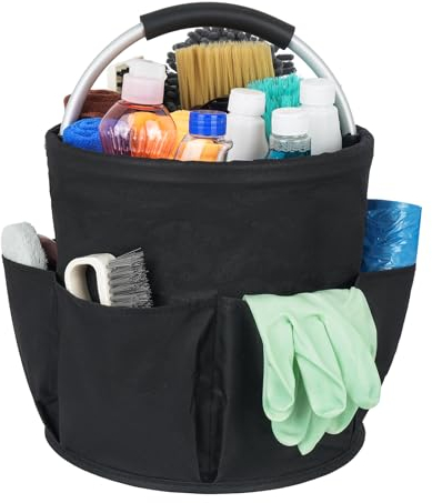 IVODEELA Cleaning Caddy with Handle, Multi Pocket Large Organiser Bag, Easy To Clean and Carry, Black