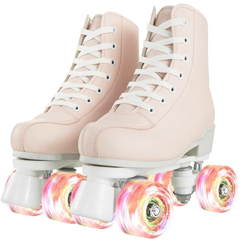 XUDREZ Roller Skates for Women Girls Light Up Adult Roller Derby Skates Double Row PU Leather Skates for Youth Beginner Outdoor