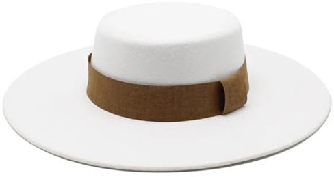 Unisex breite Krempe Derby Top Hats Vintage Filzhut, weiß, 6 7/8-7 1/8