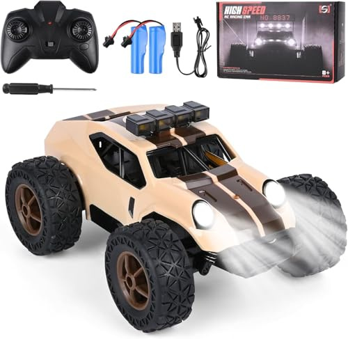 Comius Sharp Ferngesteuertes Auto, Auto Mit Fernbedienung 1/20 25km/H Monstertruck Ferngesteuert, Geländevierradantrieb Geländefahrzeug Mit Led-Lichtern, Geschenk Für Kinder Im Alter 7-14(Braun)