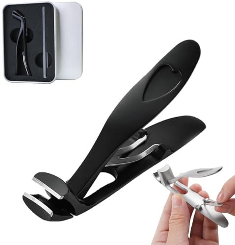 Nagelknipser im Ellenbogen-Design, ergonomischer Zehennagelknipser mit abgewinkeltem Kopf und Nano-Glasfeile, Nagelschneiden mit abgerundeter Öffnung aus Edelstahl, Nagel automatisch sammeln (Black)