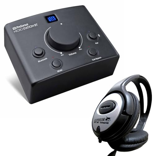 Presonus Micro Station BT Audio Monitor Controller with Keepdrum Headphones