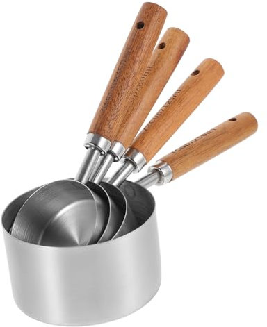 Amosfun Messbecher Satz Edelstahl Mit Holzgriff Back Und Kochmaßbecher Für Trockene Und Flüssige Zutaten Langlebig Und Platzsparend Zum Abmessen Von Kaffee Tee Und Gewürzen