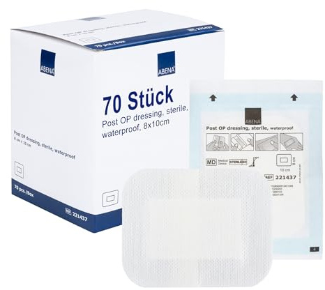 ABENA Duschpflaster wasserfest – 10x8 cm – 70 Stück, Wundpflaster steril, groß & einzeln verpackt – Pflaster sensitiv für empfindliche Haut – ideal zur Pflege nach OP, bei Schnitten & Kratzern