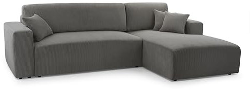 FurniShop24 Ecksofa mit Schlaffunktion und Bettkasten - Eckcouch L-Form Klappsofa - Schlafcouch zum Wohnzimmer, Minimalistisches Design Couch Zoom Grau, Rechts Schlafsofa