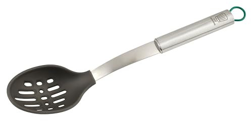 ChefKoch trifft Fackelmann – Premium Abseihlöffel aus Silikon mit Edelstahlgriff, Hitzebeständig bis 230°C, Spülmaschinengeeignet, Grau