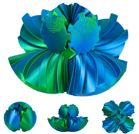 Gear Ball Fidget - Sphère Rotative Portable Anti-Stress Imprimée en 3D Idées Cadeaux Adultes - Anniversaire Noel Format de Poche Fêtes Anxiété Bureau Petit Léger Gadget (Bleu Vert Brilliant)