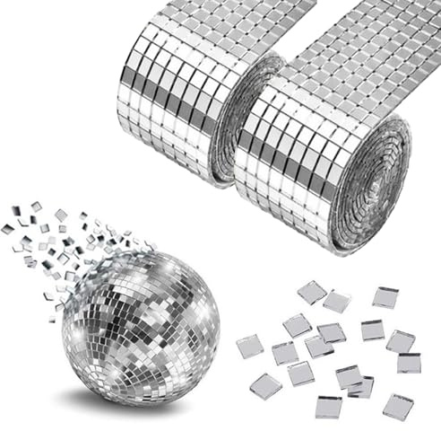 3200 Stück Spiegel Mosaik Selbstklebend, 5 x 5 mm Discokugel Klebestreifen | Mini Glas Spiegelsteine Selbstklebend Spiegelfliesen Mosaikfliesen, Mini-Spiegel Aufkleber für KTV, Zuhause, DIY