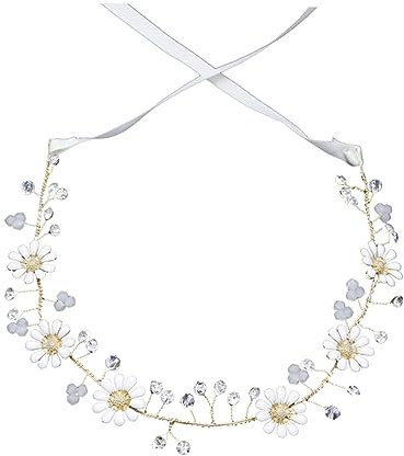 FOYTOKI Braut Haarkranz Mit Kleinen Chrysanthemen Goldene Blumenkrone Mit Strass Haarschmuck Für Hochzeiten Und Fotografie Für Feiern Und Besondere Anlässe