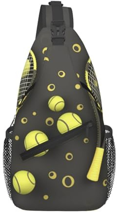 Sling-Taschen für Damen und Herren, lustige Tennisschläger und Tennisbälle, verstellbarer Gürtel, Bauchtasche, Bauchtasche für Reisen, Sport, Laufen, Wandern, Hüfttasche, schwarz, Einheitsgröße,