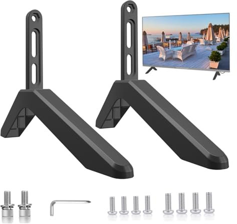 2Pcs Black TV Stand, Aluminium Alloy Universal TV Stand for 32-75 TV, Heavy Duty Stable Television for Replacement TV Accessories