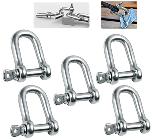 Schäkel Edelstahl,Schäkel D Form,5 Stück M8 Edelstahl Schraube Schäkel,304 Edelstahl D Ring Schäkel,Schäkel Edelstahl,Sperren Schäkel,D Ring Schäkel Gerade,für Takelage Kordeln Befestigungen (M8)