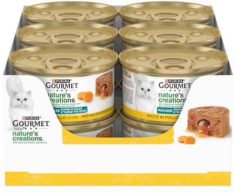 GOURMET NATURE'S CREATIONS Cuore di Salsa Cibo Umido per Gatti Adulti Mousse con Pollo guarnita con Carote 12 lattine da 85g