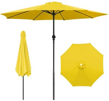GLikur Sonnenschirm Balkon 300/270 cm, Sonnenschirm Strand, Gartenschirm mit Kurbel, Terrassenschirm Marktschirmmit 8 Rippen, UV-Schutz, Sonnenschirm Garten(Gelb,2.7m with Tilt)