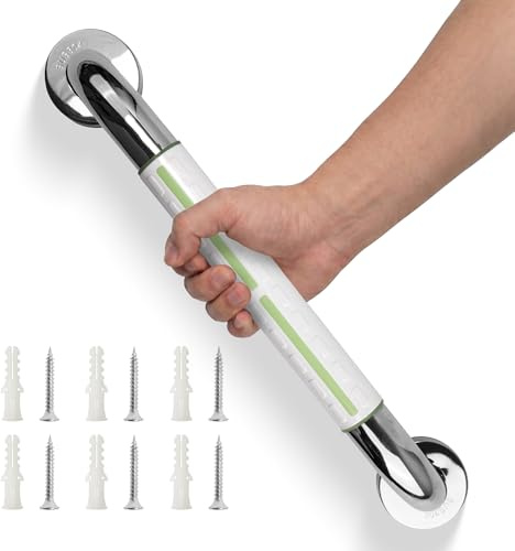 ITSOGOO Haltegriff Bad 304 Edelstahl mit Leuchtender Sicherheitsstreifen,Rutschfester Haltegriffe für Senioren,Duschgriff für Badewanne,WC,Badezimmer,Küche,Treppen Handlauf 40cm Weiße