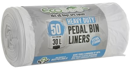 Masterpart 50 Heavy Duty Pedal Bin Liners Extra Strong Eco Bags White 30 Litre 510 x 600mm