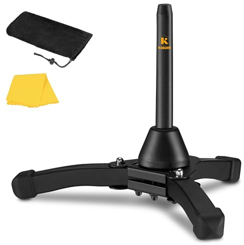 KORDOS Flute Stand Portable, Stable Metal Tripod Stand Holder Foldable for Flute Oboe Clarinet Straight Saxophone Wind Instrument with Flannel Bag and Cleaning Cloth