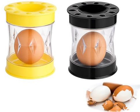 Egg Shell Remover, 2 Pack Egg Peeler for Hard Boiled Eggs, Efficient Egg Shell Opener, Quick and Easy to Use, Ideal for Breakfast, Baking and Camping, 7.7x7.7x9.8cm, PP Material, Yellow and Black