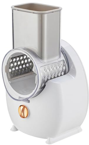 3-i-1 Roterande Elektrisk Grönsaksrivare, Automatisk Ostrivare, Avtagbara och Utbytbara Blad, Lämplig for Pommes Frites och Salladstillverkning(White)