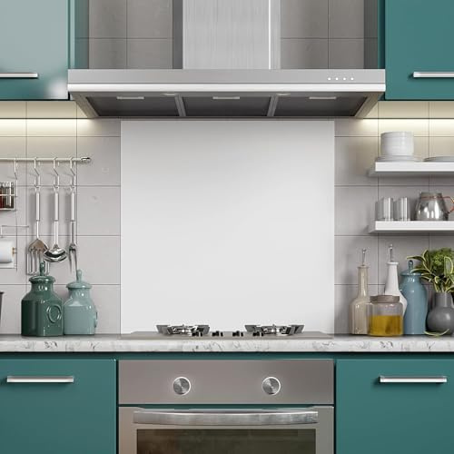 BELOFAY 6mm Tempered Glass Splashbacks for Cookers, Toughened Glass Heat Resistant Splashback for Kitchen Oven (White Glass, 60x70 cm)