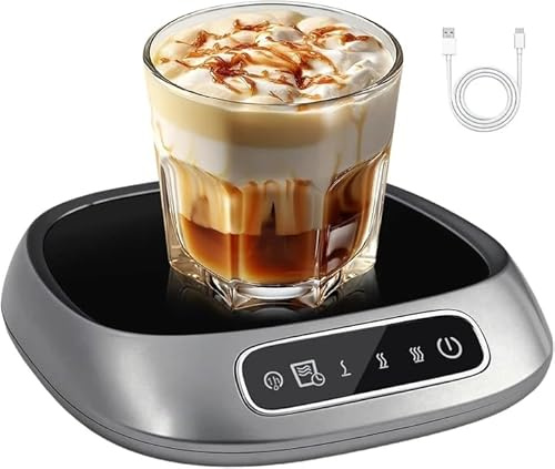 Coffee Mug Warmer, USB Powered Coffee Cup Warmers for Desk(Need Continuous Plugging in Use), Adjustable Temperature Settings and an Automatic Power-Off Function for Tea, Hot Cocoa, Milk(Gray)