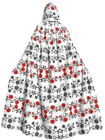 FHIZOAL Cape à capuche pour adulte Motif floral Rose lierre avec feuilles Printemps Cosplay Carnaval Fête Faucheuse vampire mystérieux Mascarade