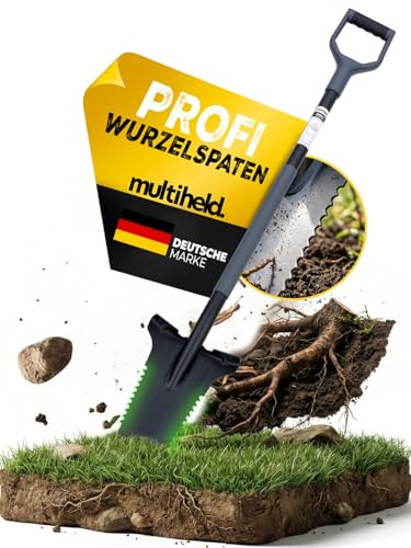 multiheld Wurzelspaten 120 cm mit Wurzelsäge – Gartenspaten grau | Für harte Böden, 1050Mn Stahl, ergonomischer Softtouch-Griff, extra breite Trittkante, robustes Gartenwerkzeug