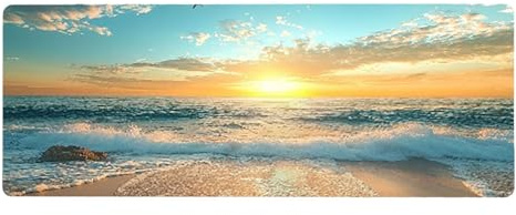 Large Mouse Mat, 30x60cmx3mm, Gaming Mouse Pad, Rubber Base, Stitched Edges, Water Resistant Easy Clean, For All Types, Extend Desktop Protection, Office Men's Gifts, Sunset Ocean D1YY-739