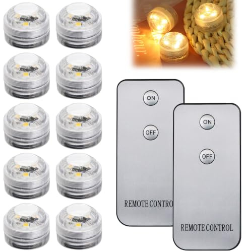 HUIKUANGEU Mini Unterwasser Licht,10 Stück Unterwasser Licht mit Fernbedienung,Mini LED Lichter Wasserdicht,LED mit Fernbedienung,Kabellose Poolbeleuchtung,für Pool,Teich,Aquarium,Party Deko