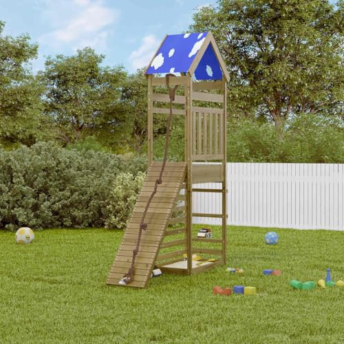 Runheo Lektorn av impregnerad furu för trädgård och gård, klätterställning med klättervägg, klätterramp, sandlåda och 118 cm piedestal för barn från 3 år