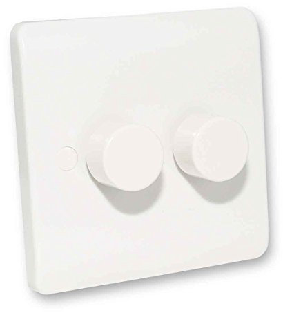 Lowenergie LED Dimmer Switch Light Switch for Dimmable Low Load Lighting Faceplate 3W to 250W 240V (DOUBLE, WHITE PLASTIC)