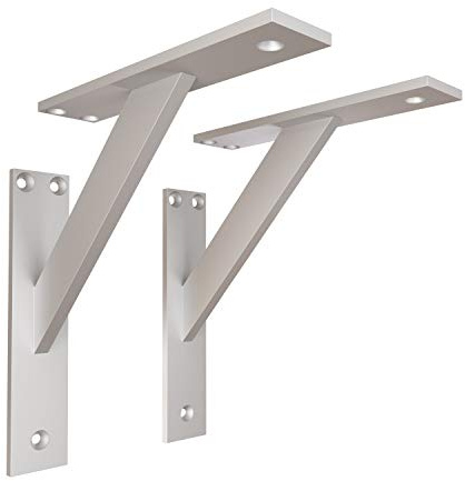 Sossai Staffe da parete 2 pezzi FSHR 180x180 mm in alluminio – supporto a muro per mensola – argento – design moderno