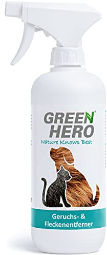 Green Hero Geruchsentferner und Fleckenentferner 500 ml, das Spray gegen Gerüche und Flecken bei Haustieren, Biologischer und neutralisierender Enzymreiniger für Urin, Kot, Erbrochenes, Bei Haustieren