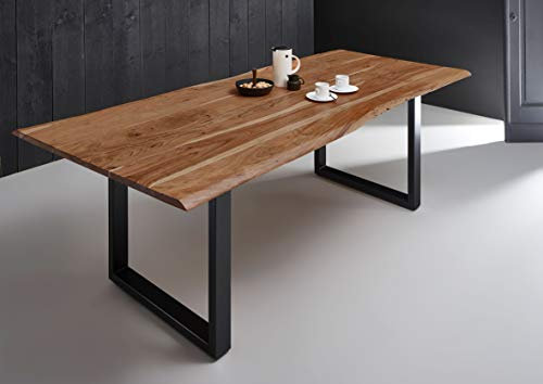 SAM Esszimmertisch 220x100 cm Quintana, echte Baumkante, naturfarben, massiver Esstisch aus Akazienholz, Metallbeine schwarz, Baumkantentisch