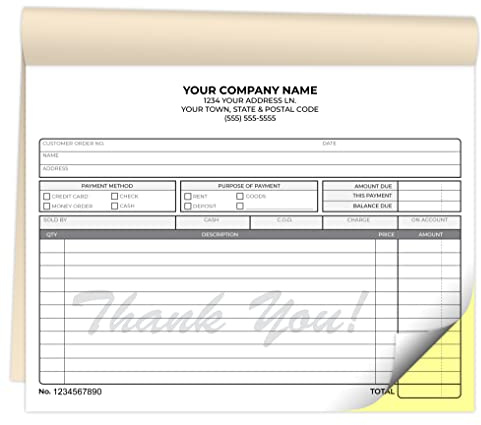 Custom 8.5 x 7 Carbonless NCR Books in 2-Part Duplicate Invoices, Receipts, Work Orders, Sales Orders, Purchase Orders, Estimates, Quote Forms with Your Company/Business Name (300 Sets)