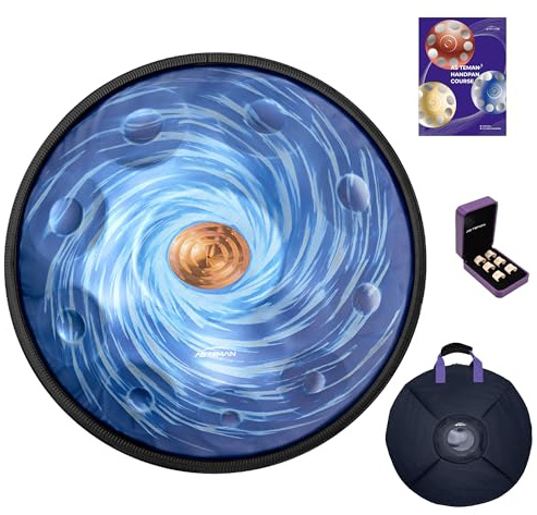 AS TEMAN HANDPAN D-Moll 11 Noten 22 Zoll Stahl Handtrommel Tasche Schlägel Ständer Staubfreies Tuch Schwarzes Loch Blau