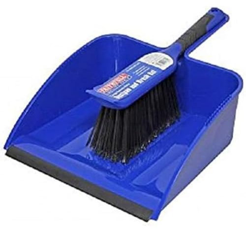Faithfull FAIBRDUSTLRG Large Heavy-Duty Plastic Dustpan and Brush Set, PVC Lip, Flagged Bristle Brush with Built-in Scraper for Easy Cleaning & Sweeping
