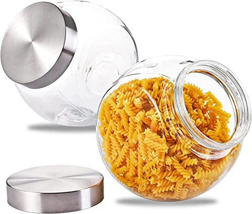 WUWEOT 2 Pack Glass Candy Jar, 2 L Cookie Jar with Lid Clear Candy Container, Kitchen Countertop Penny Canning Jars for Cookies, Snacks, Cakes, Food Safe, Wide mouth Opening