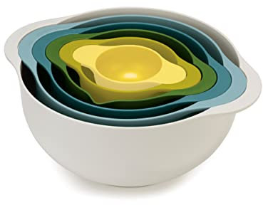 Joseph Joseph Duo Juego de Cuencos para Mezclar de 6 piezas, Set de bol, cuenco y colador, Ideales para Ensaladas, Repostería, en Plástico, Multicolor