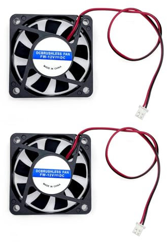 JZK Lot de 2 mini ventilateurs 60 x 60 x 15 mm 2 broches DC 12 V avec câble 6015 - Petit ventilateur silencieux - 60 mm - 6 cm - Mini ventilateur DC sans balais - Pour imprimante 3D - Avec câble
